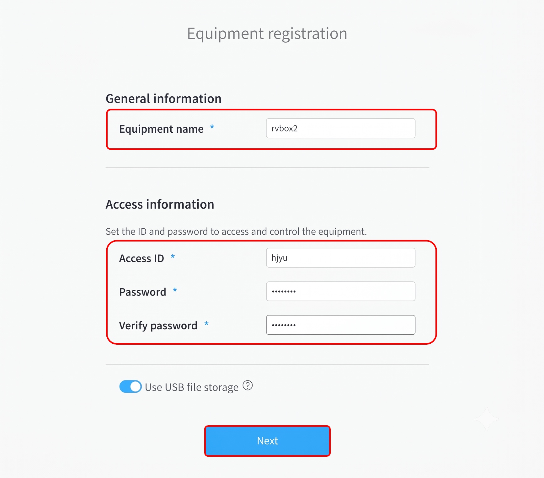 Equipment registration